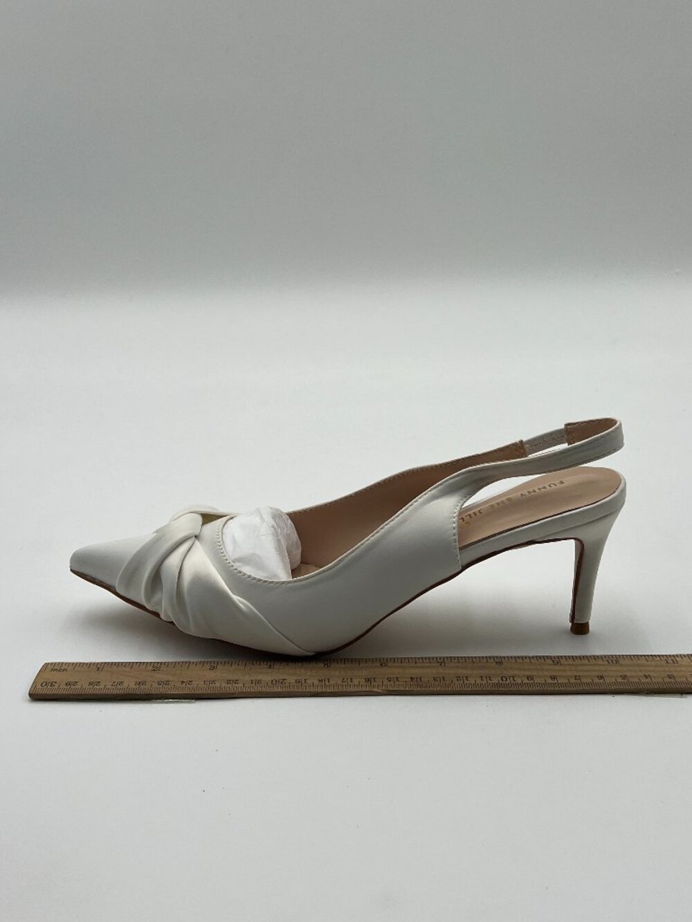 FSJ White Knot Slingback Pump Mid Heels Pointy Toe Comfortable Formal Party Shoe